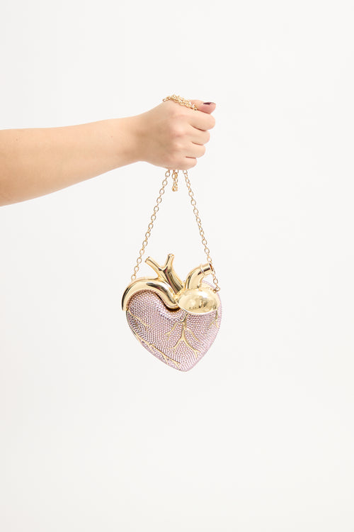 Pink & Gold Crystal Maren Heart Bag