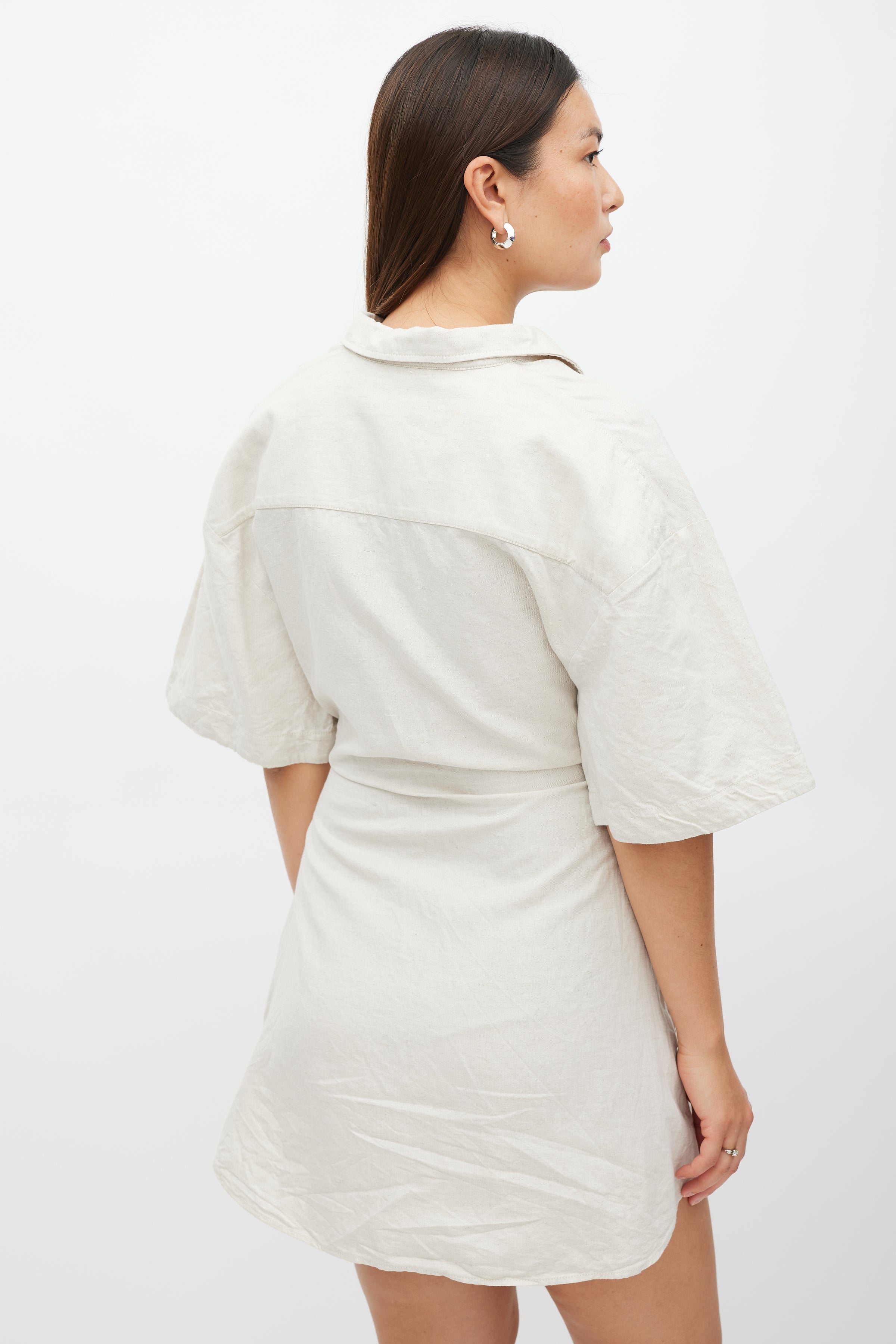 Jacquemus // Beige Linen Le Splash Cut Out Dress VSP Consignment Jacquemus // Beige Linen Le Splash Cut Out Dress VSP Consignment