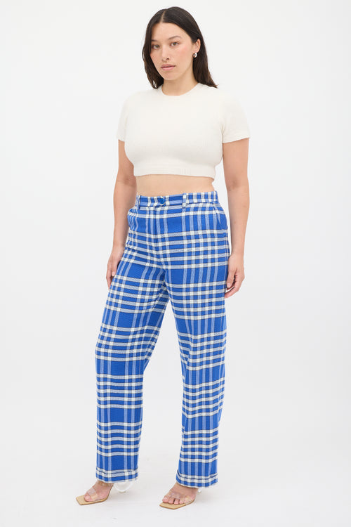 Jacquemus Blue & White Check Wide Leg Trouser