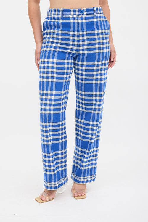 Jacquemus Blue & White Check Wide Leg Trouser