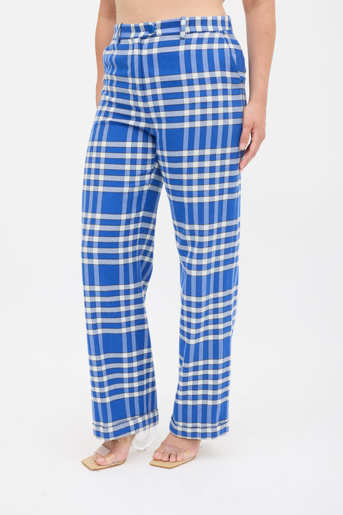 Jacquemus Blue & White Check Wide Leg Trouser