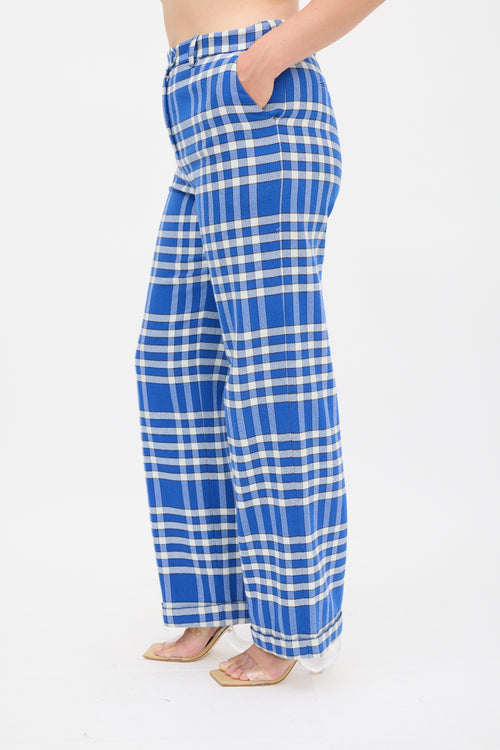 Jacquemus Blue & White Check Wide Leg Trouser