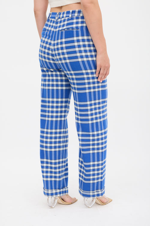 Jacquemus Blue & White Check Wide Leg Trouser