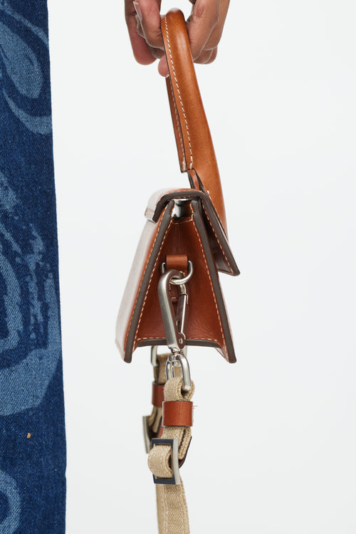 Jacquemus Brown & Beige Leather & Canvas Strap Mini Le Chiquito Bag
