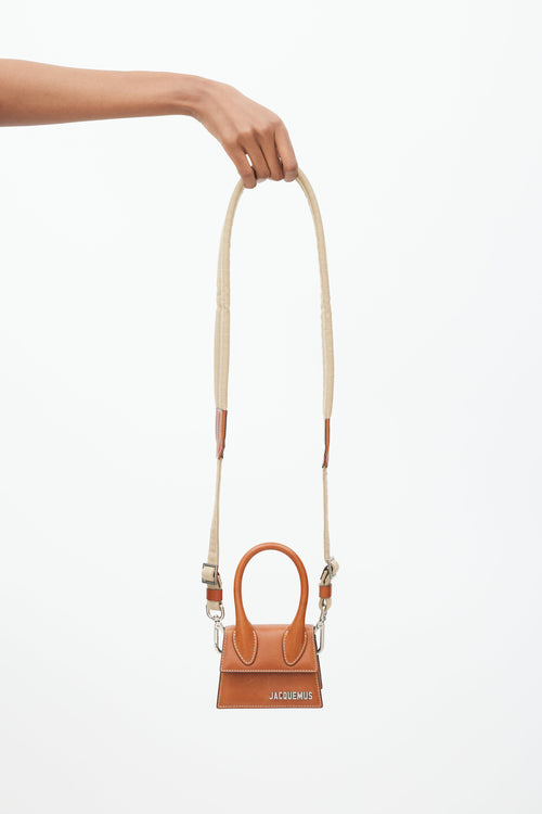 Jacquemus Brown & Beige Leather & Canvas Strap Mini Le Chiquito Bag