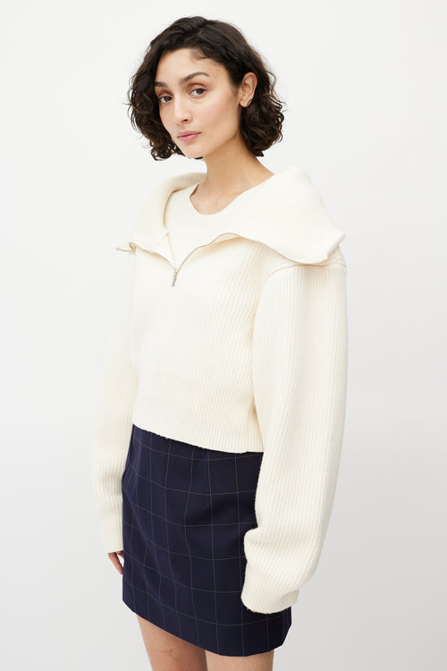 Jacquemus Cream Merino Wool Ribbed Layered Sweater