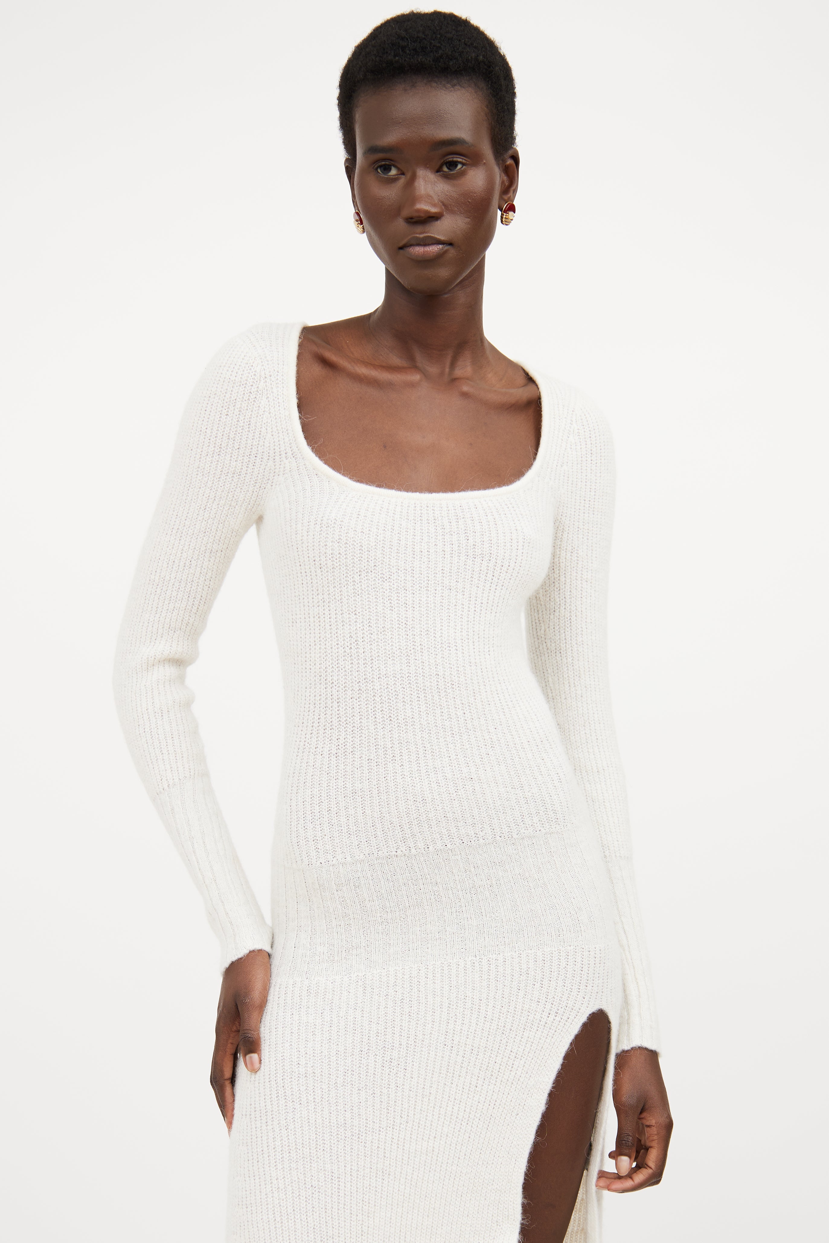 jacquemus white knit dress JACQUEMUS: Off-White 'The Plumetis knit' Maxi Dress