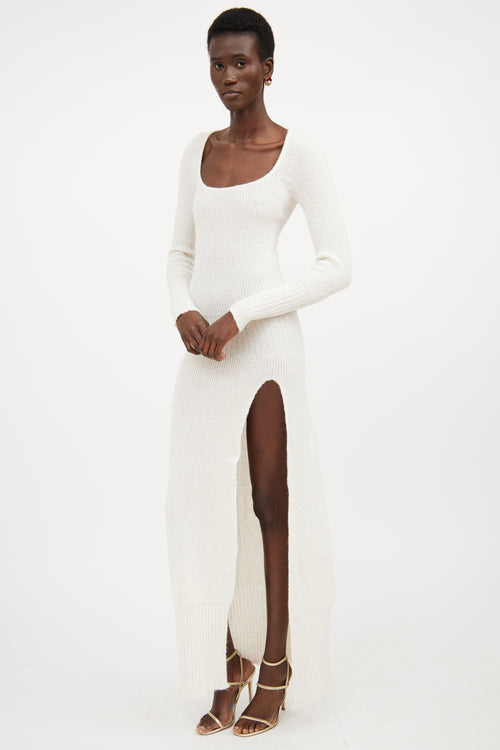 Jacquemus Cream Wool Ribbed Knit Sweater Dress