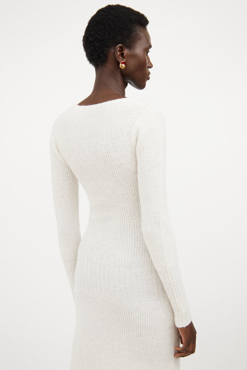 Jacquemus Cream Wool Ribbed Knit Sweater Dress