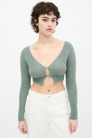 Jacquemus Green Mohair Ribbed Cropped Cardigan