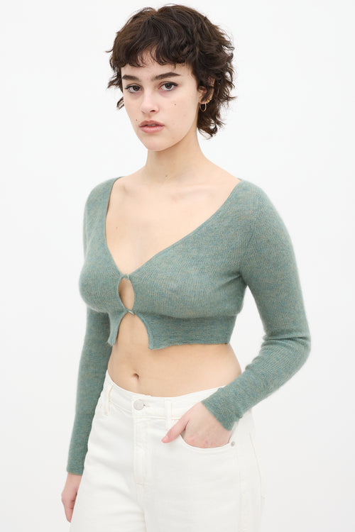 Jacquemus Green Mohair Ribbed Cropped Cardigan