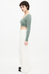 Jacquemus Green Mohair Ribbed Cropped Cardigan