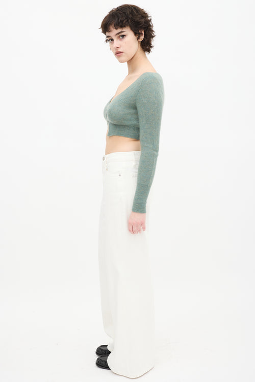 Jacquemus Green Mohair Ribbed Cropped Cardigan