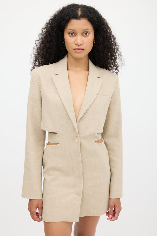 Jacquemus Le Papier Beige Linen Cutout Blazer