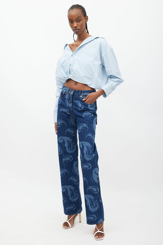 Jacquemus Le Raphia Blue Paisley Printed Jeans