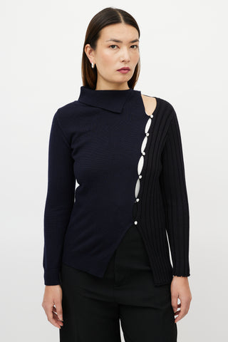 Jacquemus Navy Black Wool Asymmetrical Colourblock Sweater