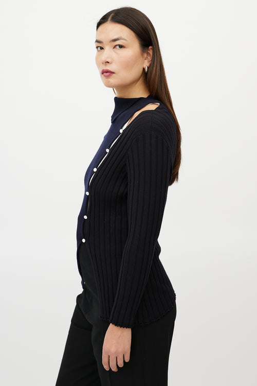 Jacquemus Navy Black Wool Asymmetrical Colourblock Sweater
