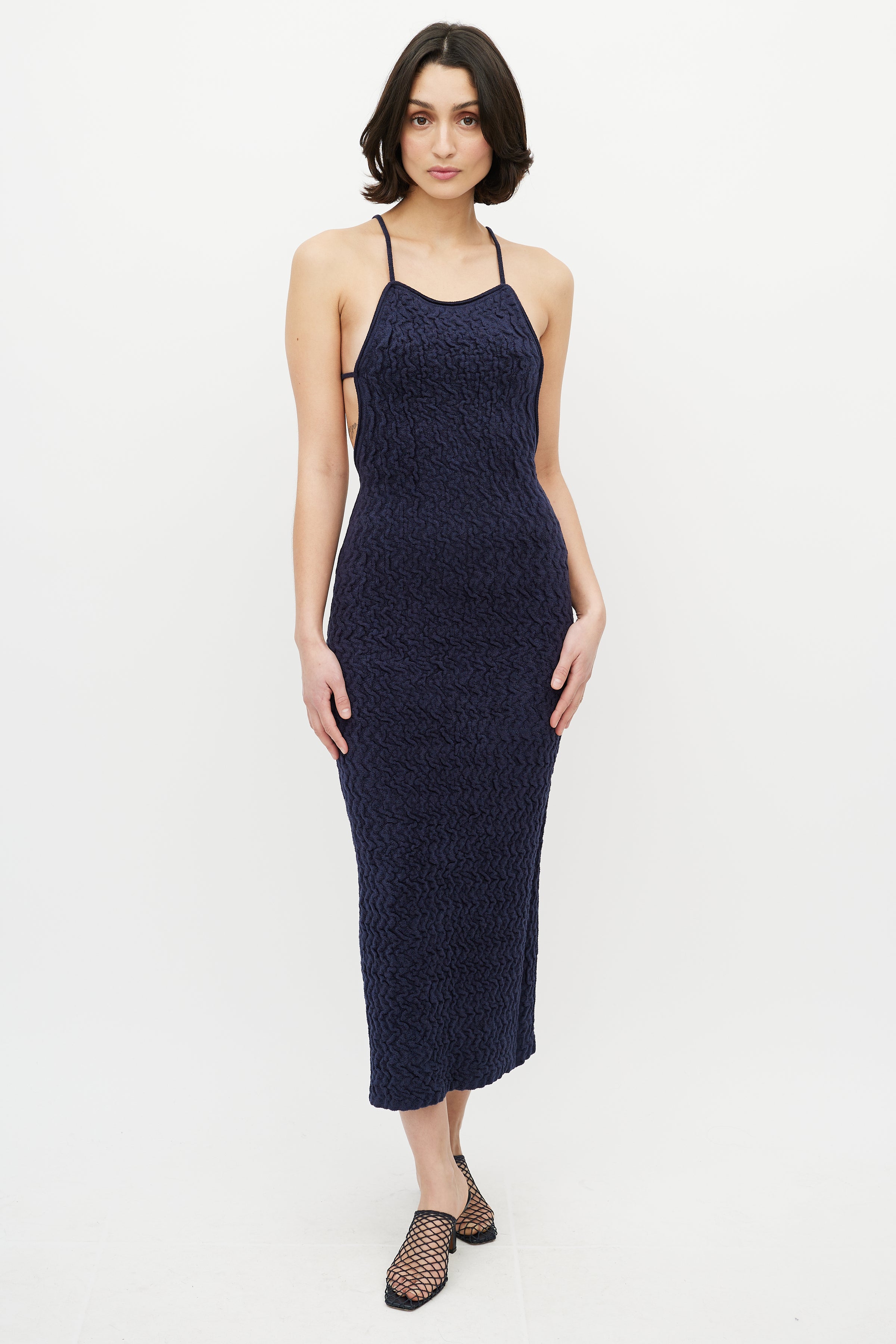 Jacquemus // Navy Maille Velour Backless Dress VSP Consignment Jacquemus // Navy Maille Velour Backless Dress VSP Consignment