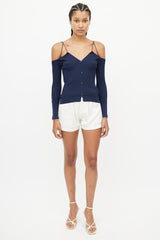 Jacquemus Navy Ribbed Off The Shoulder Top