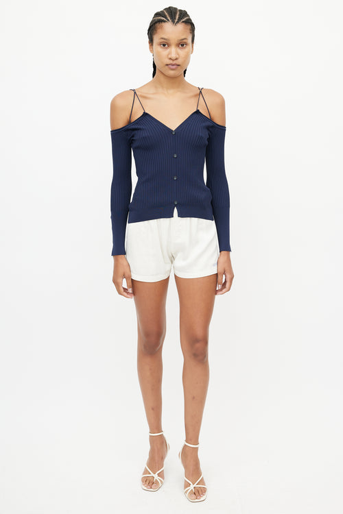 Jacquemus Navy Ribbed Off The Shoulder Top