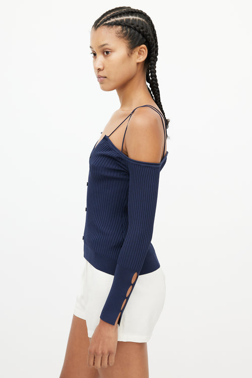 Jacquemus Navy Ribbed Off The Shoulder Top