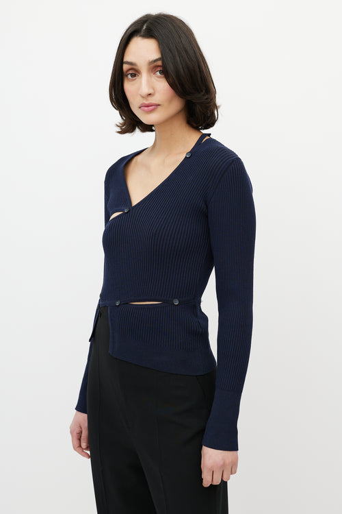 Jacquemus Navy Tordu Ribbed Cut Out Sweater