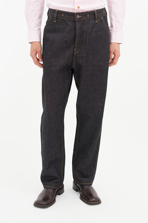 Jacquemus Navy & Yellow Straight Leg Denim Jeans