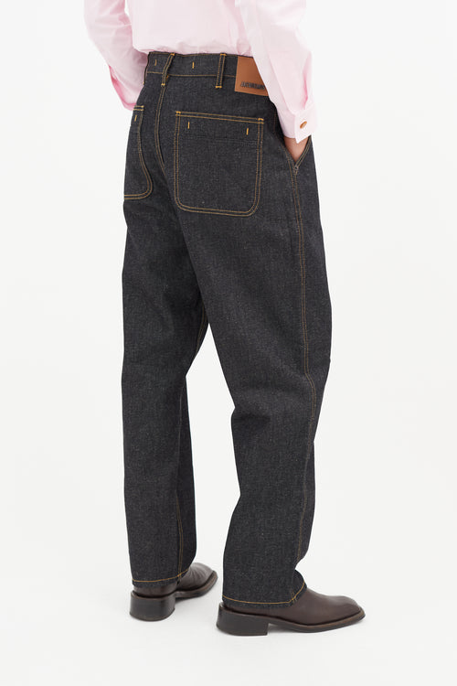 Jacquemus Navy & Yellow Straight Leg Denim Jeans