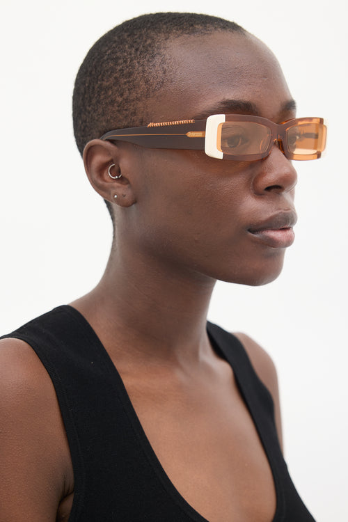 Jacquemus Orange & Cream Le Lunettes 97 Rectangular Sunglasses