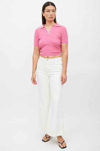 Jacquemus Pink & White Terrycloth Cut Out Top