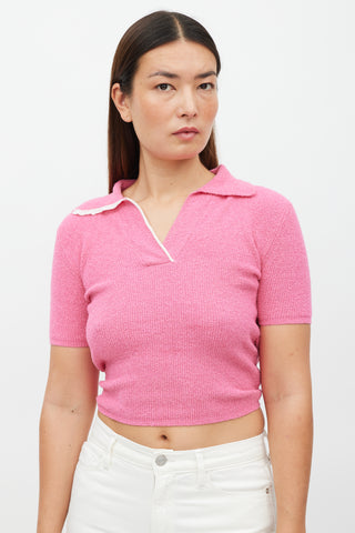 Jacquemus Pink & White Terrycloth Cut Out Top