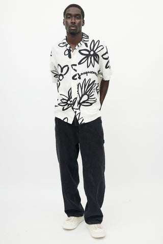 Jacquemus White & Black Le Splash Floral Linen Shirt