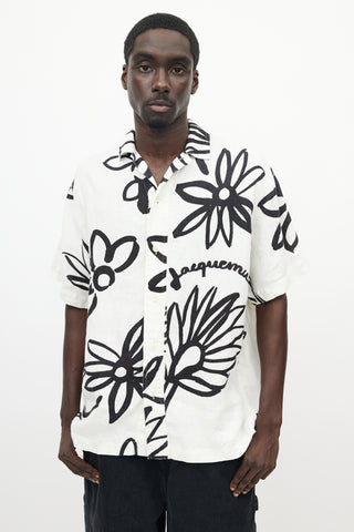 Jacquemus White & Black Le Splash Floral Linen Shirt