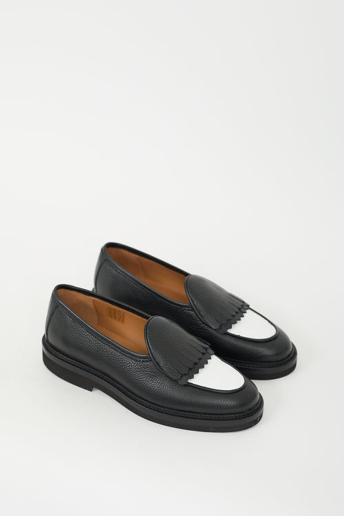 Jacques Solovière Black & White Leather Hady Loafer