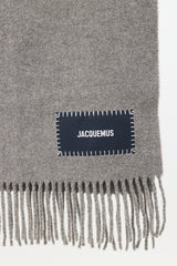Jacquemus Grey Wool Label Logo Fringe Scarf