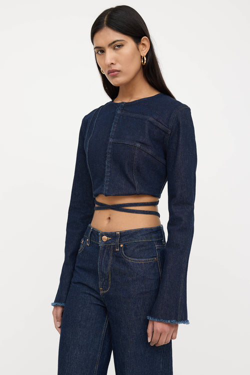 Denim Cropped Tie Jacket