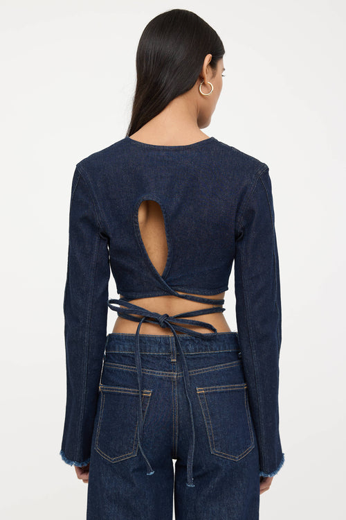 Denim Cropped Tie Jacket