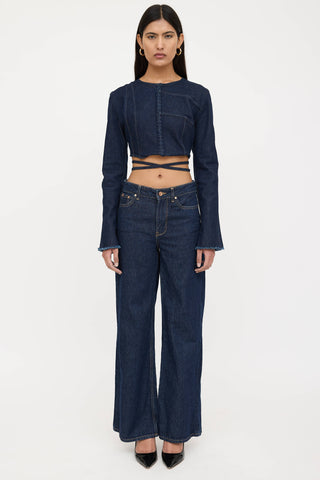 Denim Cropped Tie Jacket