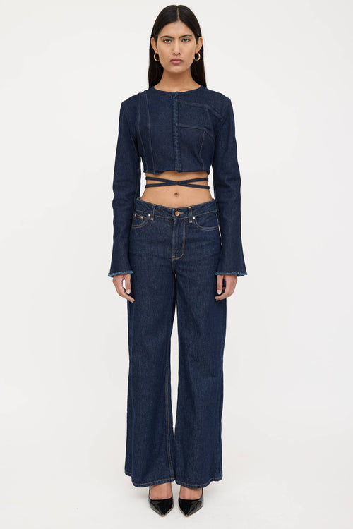 Denim Cropped Tie Jacket