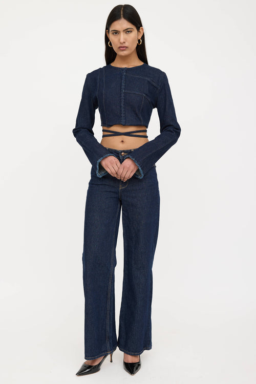 Denim Cropped Tie Jacket