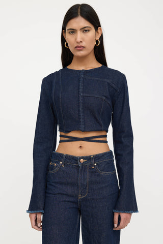 Denim Cropped Tie Jacket