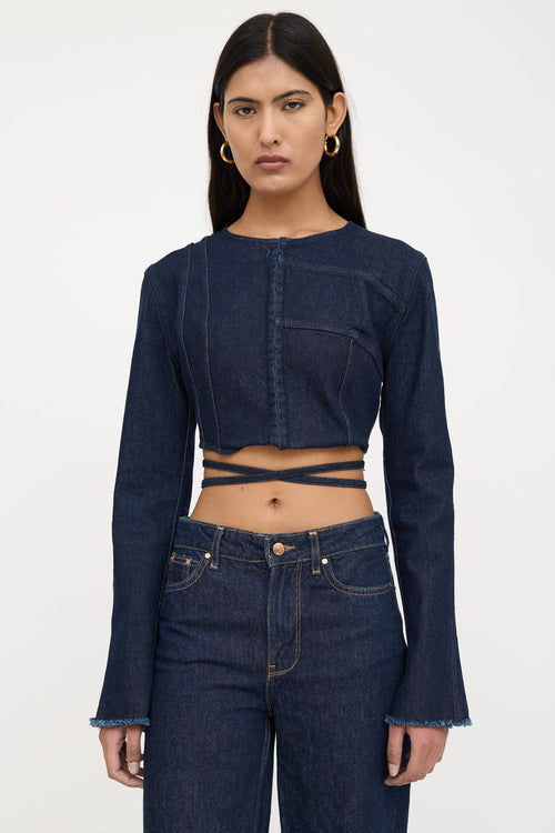 Denim Cropped Tie Jacket