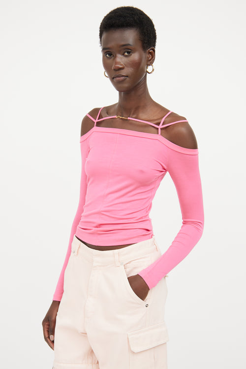 Jacquemus Pink Off The Shoulder Logo Top