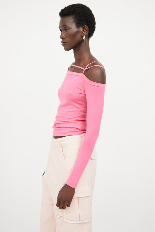 Jacquemus Pink Off The Shoulder Logo Top