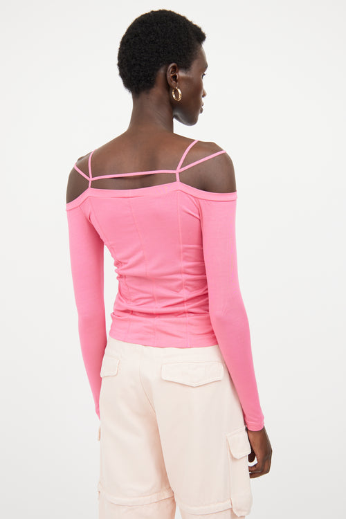 Jacquemus Pink Off The Shoulder Logo Top