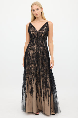 Jason Wu Beige & Black Sheer Mesh Gown