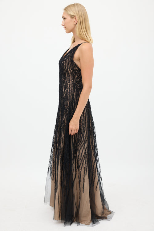 Jason Wu Beige & Black Sheer Mesh Gown