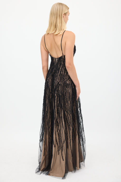 Jason Wu Beige & Black Sheer Mesh Gown