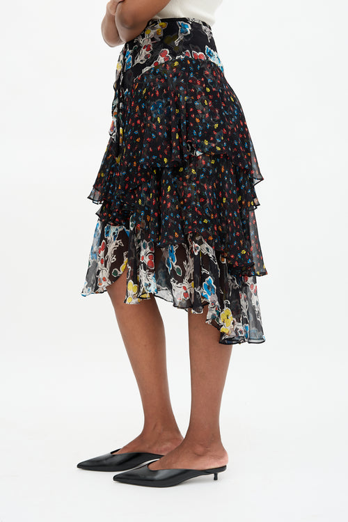 Jason Wu Silk Floral Ruffle Skirt