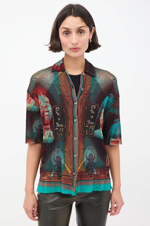 Jean Paul Gaultier 1990s Multicolour Mesh Currency Print Shirt